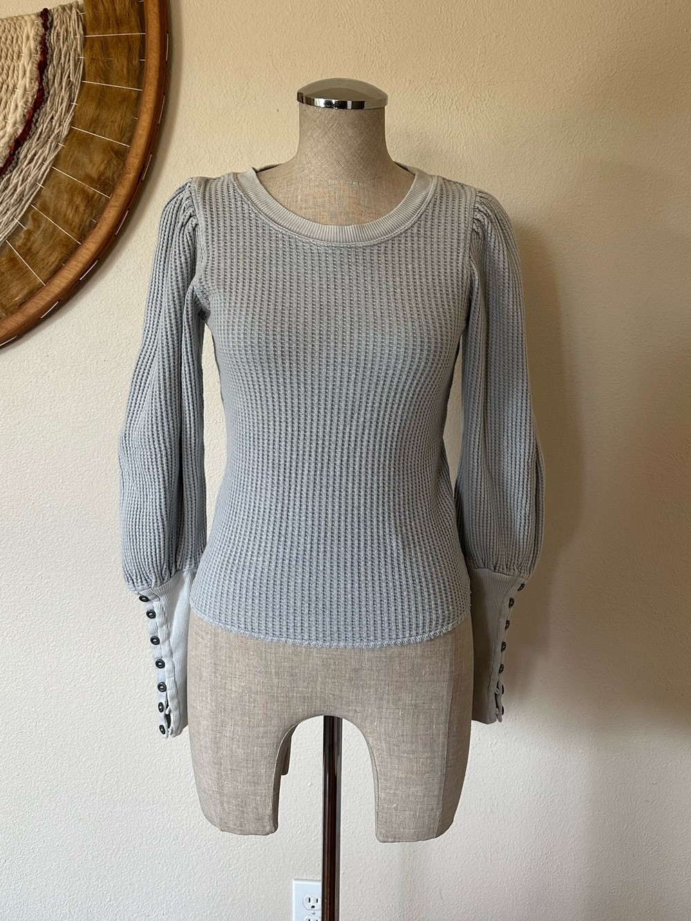 Free People One Wesley Thermal Top long sleeve Baby Blue Woman's XS - Picture 2 of 10